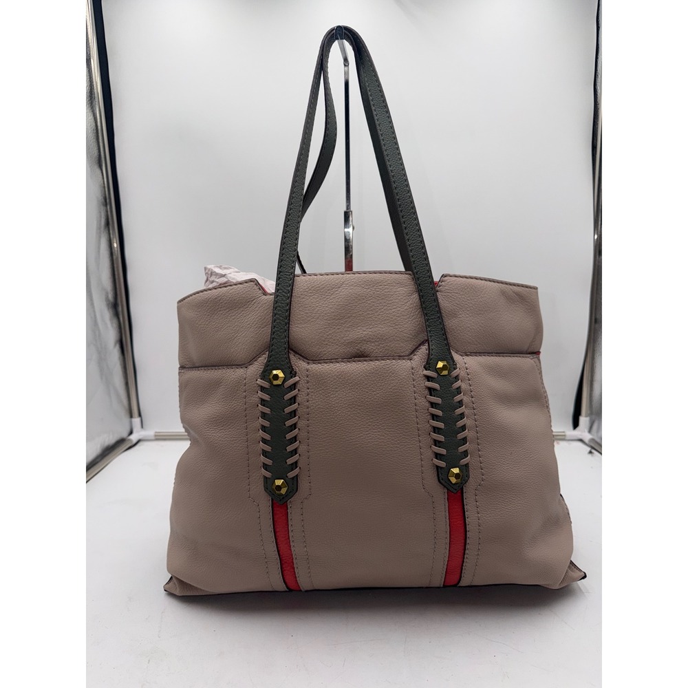 OrYany Taupe Pebble Leather Tote Bag Red Trim Whipstitch Shoulder Bag